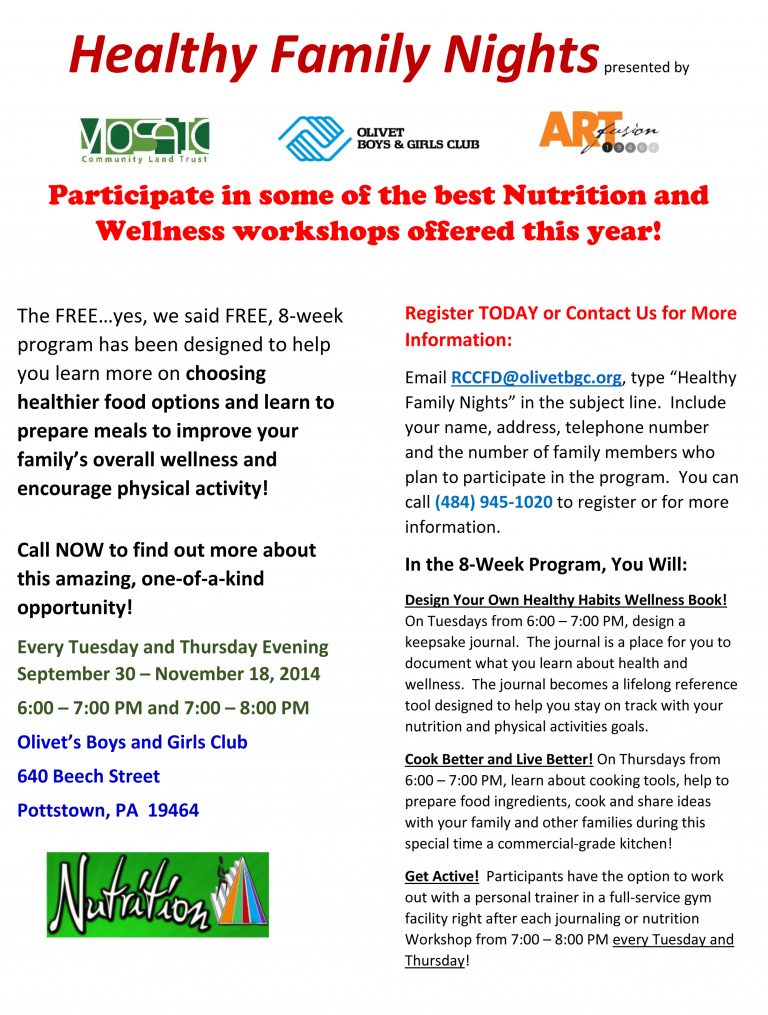 Healthy Family Nights Flyer - Mosaic Community Land Trust